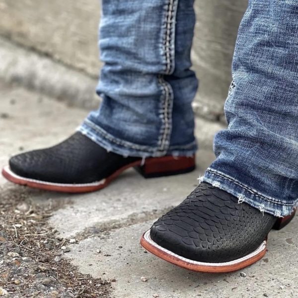 Men’s Handmade ALFA FD Matte Black Python – Square Toe