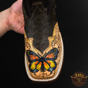Genuine Hair On Hide + Butterfly Hand Tooled - Square Toe (Made In USA)