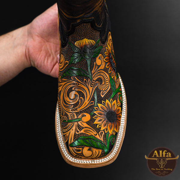 Genuine Sunflower Hand Tooled - Square Toe (Made In USA)
