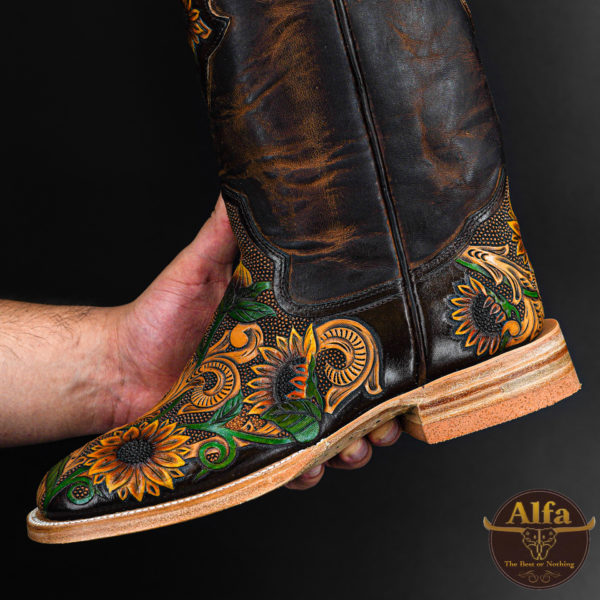 Genuine Sunflower Hand Tooled - Square Toe (Made In USA) - Image 2