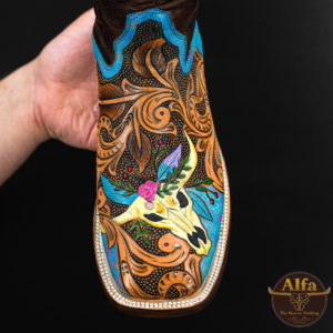 Genuine Longhorn Hand Tooled - Square Toe (Made In USA)