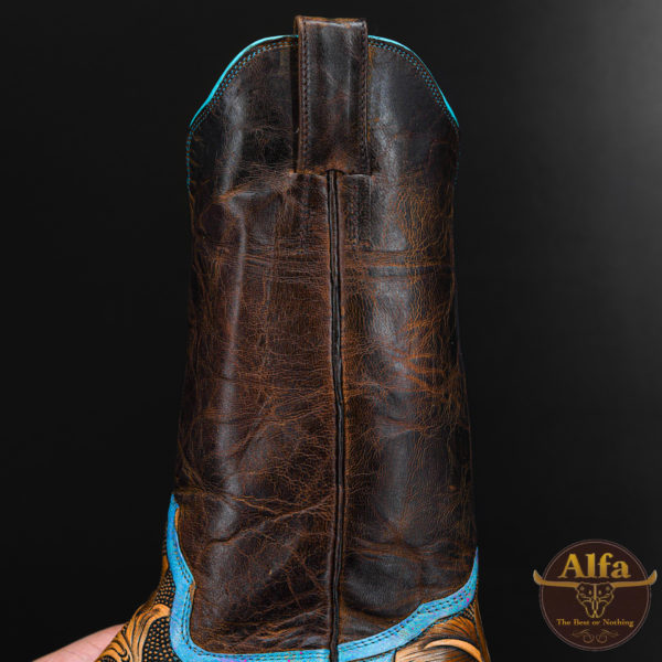 Genuine Longhorn Hand Tooled - Square Toe (Made In USA) - Image 4