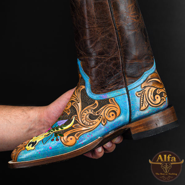 Genuine Longhorn Hand Tooled - Square Toe (Made In USA) - Image 3