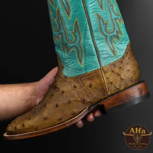 Genuine Matte Honey Full Quill Ostrich - Square Toe (Made In USA)