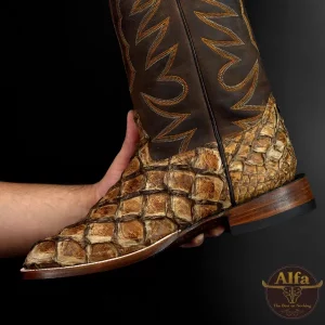 Genuine Rustic Tan Pirarucu - Square Toe (Made In USA)
