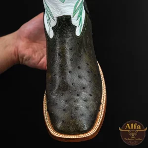 Genuine Olive Full Quill Ostrich - Square Toe (Made In USA)