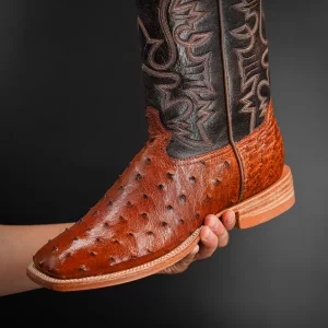 Genuine Cognac Full Quill Ostrich - Square Toe (Made In USA)