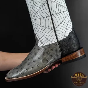 Genuine Grey Full Quill Ostrich - Square Toe (Made In USA)
