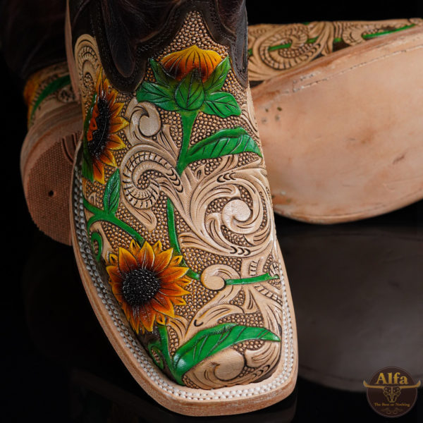 Genuine Sunflower Hand Tooled - Cutter Toe (Made In USA) - Image 2