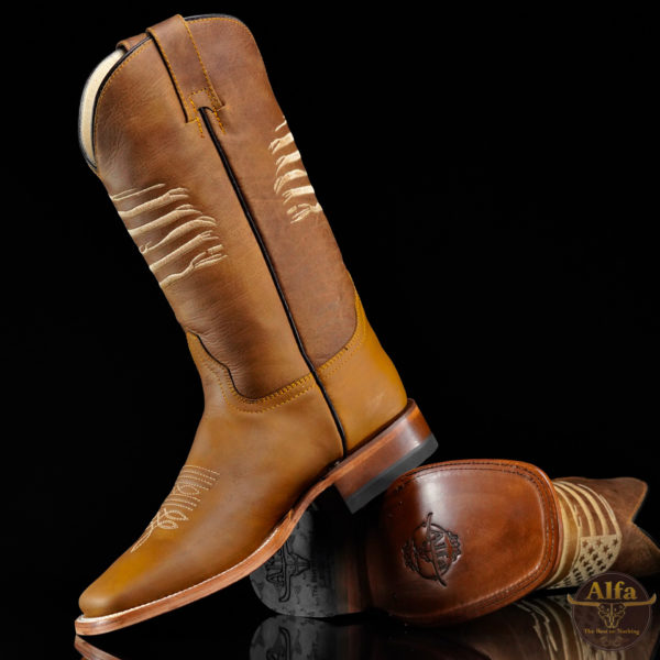 Men’s Handmade ALFA FD "USA" Brown Cowhide – Square Toe