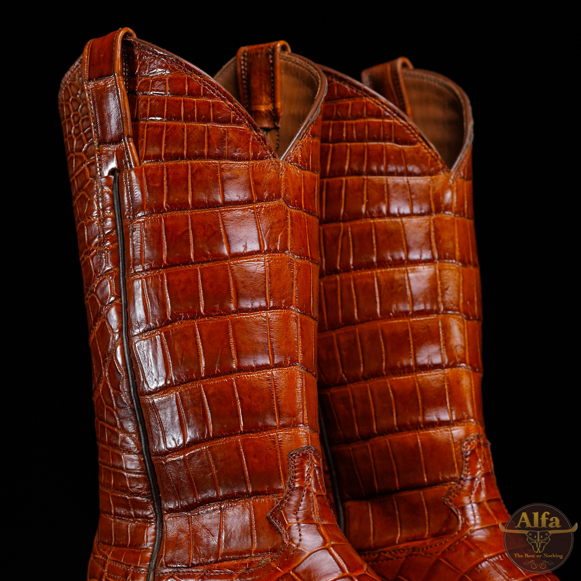 Genuine Cognac Full American Alligator Belly - Square Toe (FREE Belt & Wallet) - Image 3