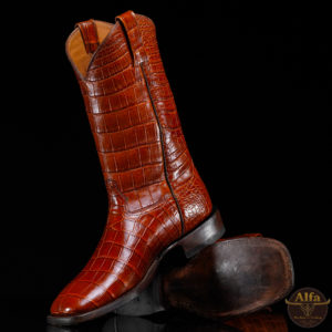 Genuine Cognac Full American Alligator Belly - Square Toe (Made In USA)