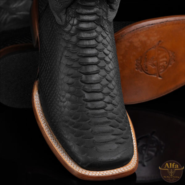 Men’s Handmade ALFA FD Matte Black Python – Square Toe - Image 3