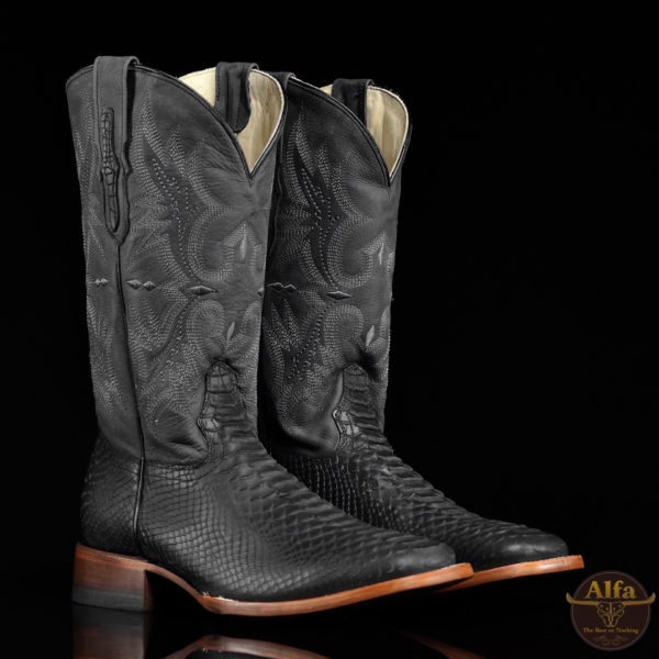 Men’s Handmade ALFA FD Matte Black Python – Square Toe - Image 2