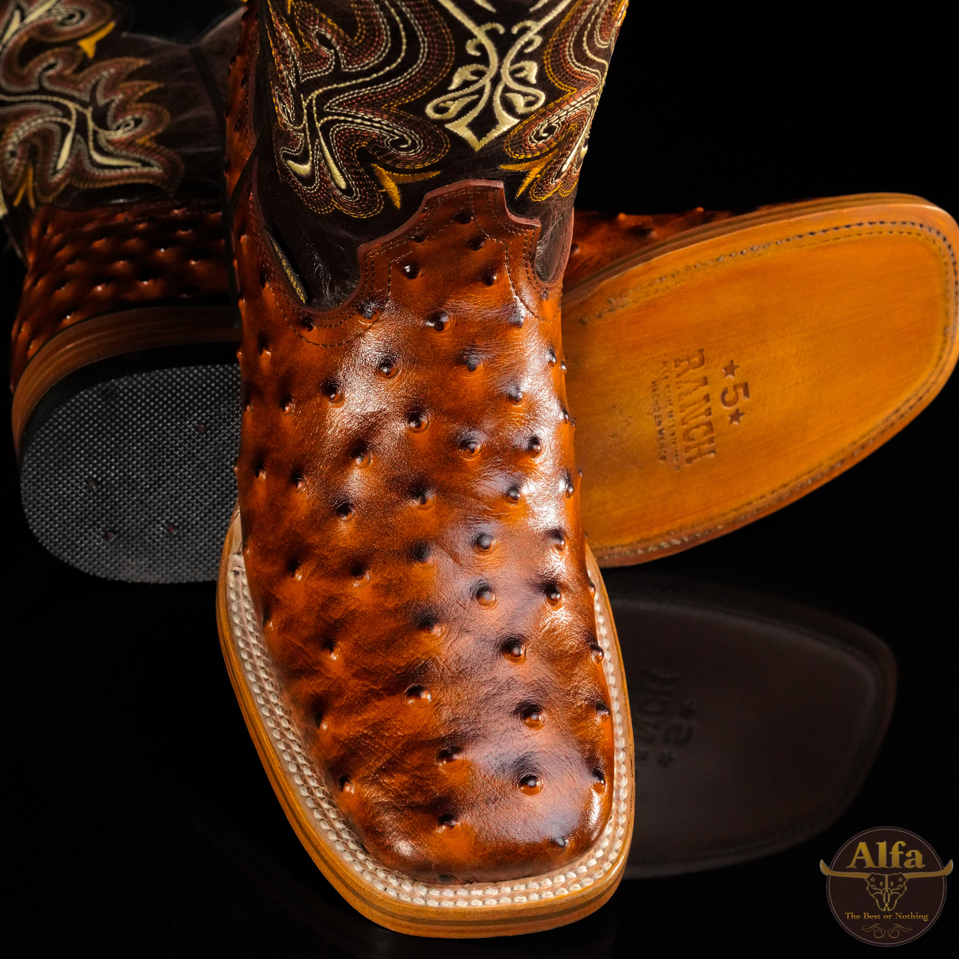 Men’s Handmade Cognac Ostrich – Square Toe - Image 2