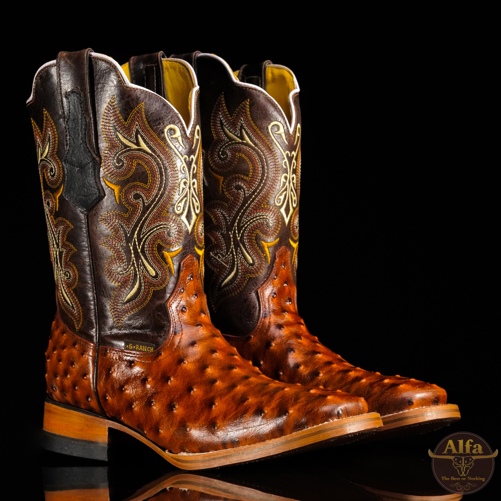 Men’s Handmade Cognac Ostrich – Square Toe