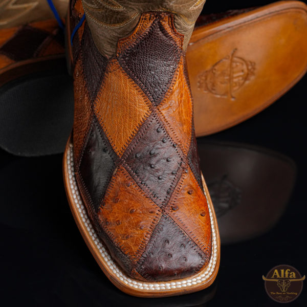 Men’s Handmade ALFA FD Genuine Ostrich Patchwork – Square Toe - Image 4