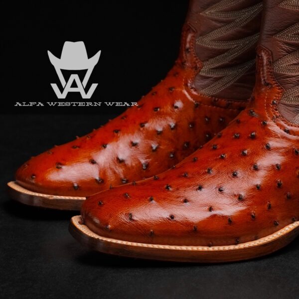 Genuine Cognac Full Quill Ostrich - Square Toe (Made In USA) - Image 4