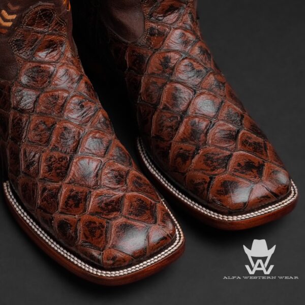 Men’s Handmade Chocolate Brown Fish Scale – Square Toe - Image 2