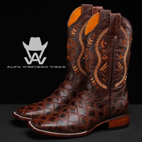 Men’s Handmade Chocolate Brown Fish Scale – Square Toe