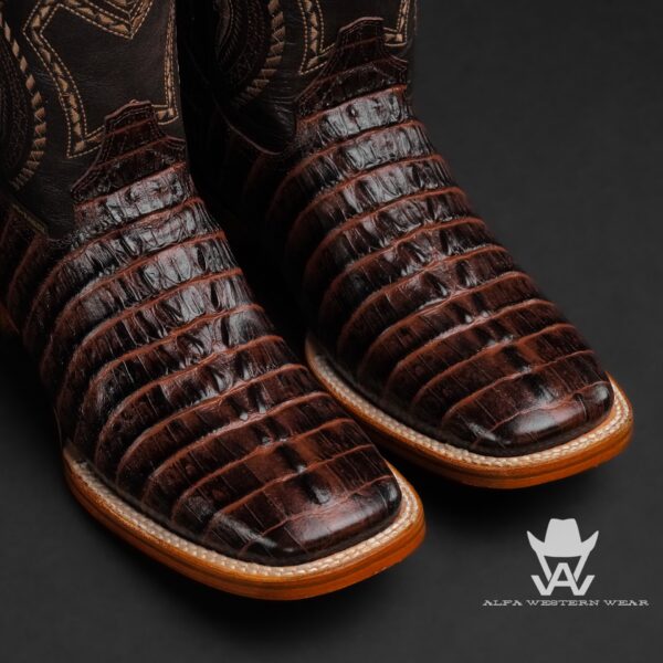Men’s Handmade Chocolate Brown Caiman Tail – Square Toe - Image 2