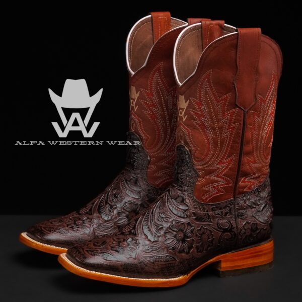 Men’s Handmade Chocolate Brown Hand Tooled – Square Toe