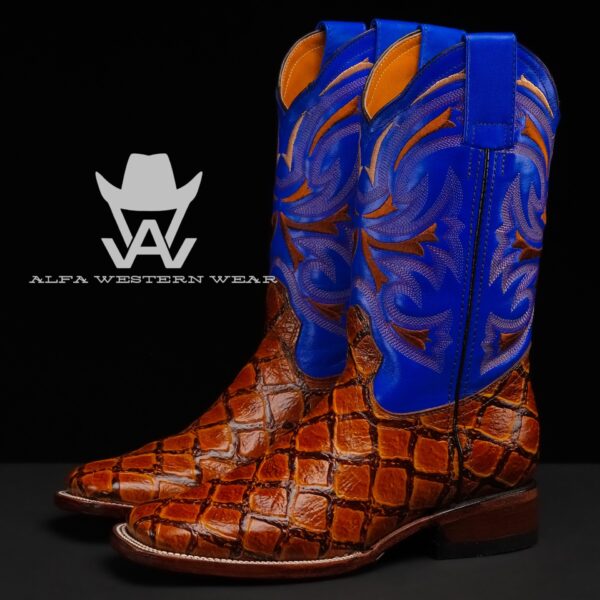 Men’s Handmade Cognac Pirarucu – Square Toe