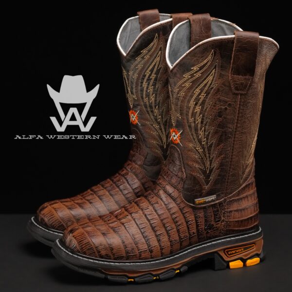 Men’s Handmade Brown Caiman Tail Steel Toe – Square Toe