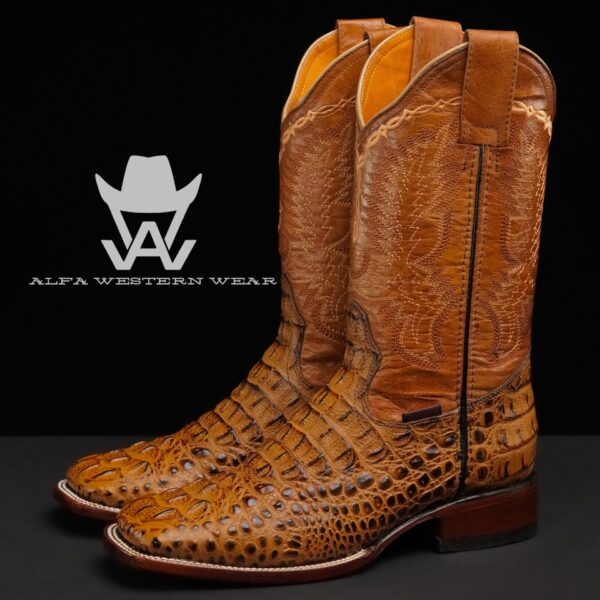 Men’s Handmade Honey Caiman Neck – Square Toe