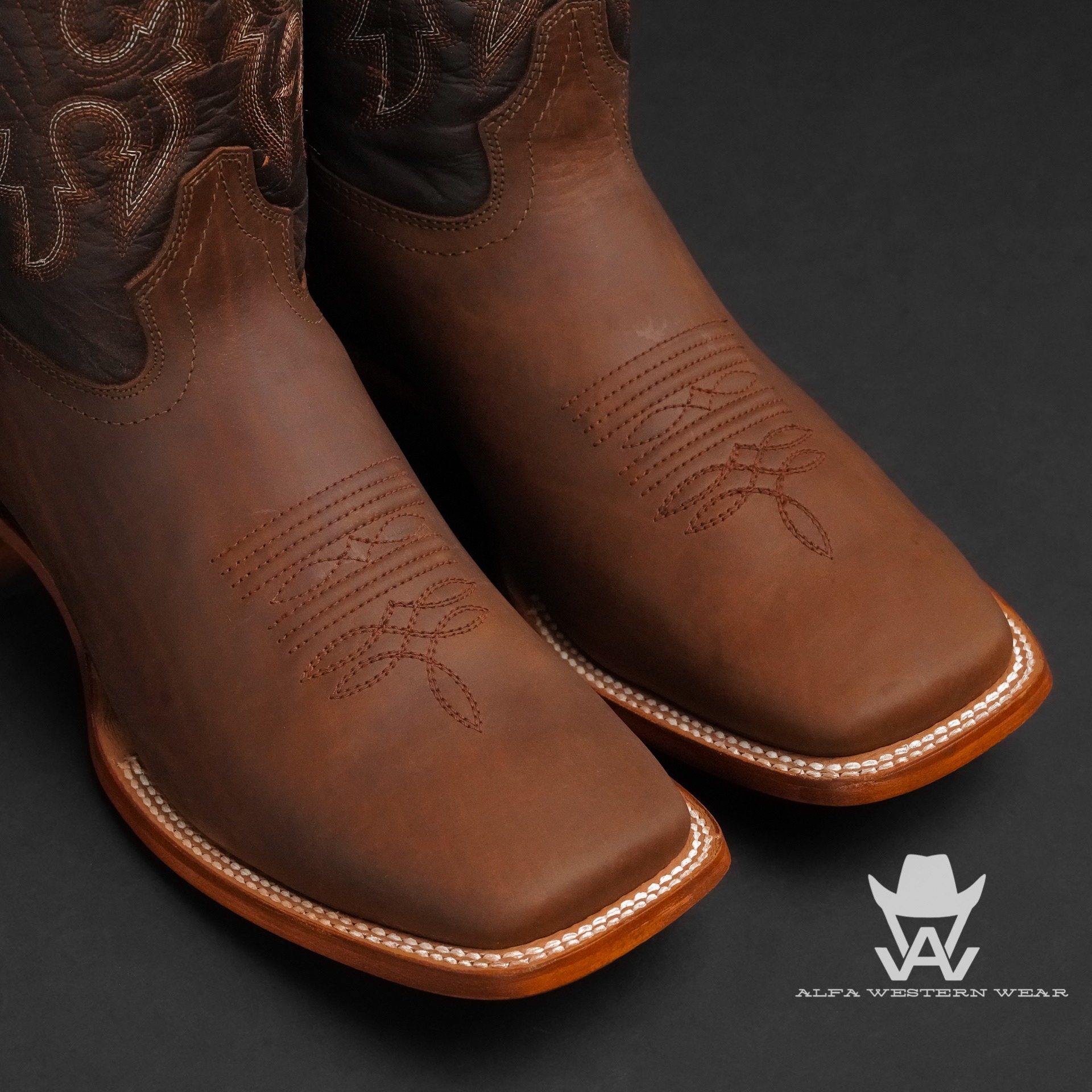 Men’s Handmade ALFA Brown Natural Cowhide – Square Toe - Image 2