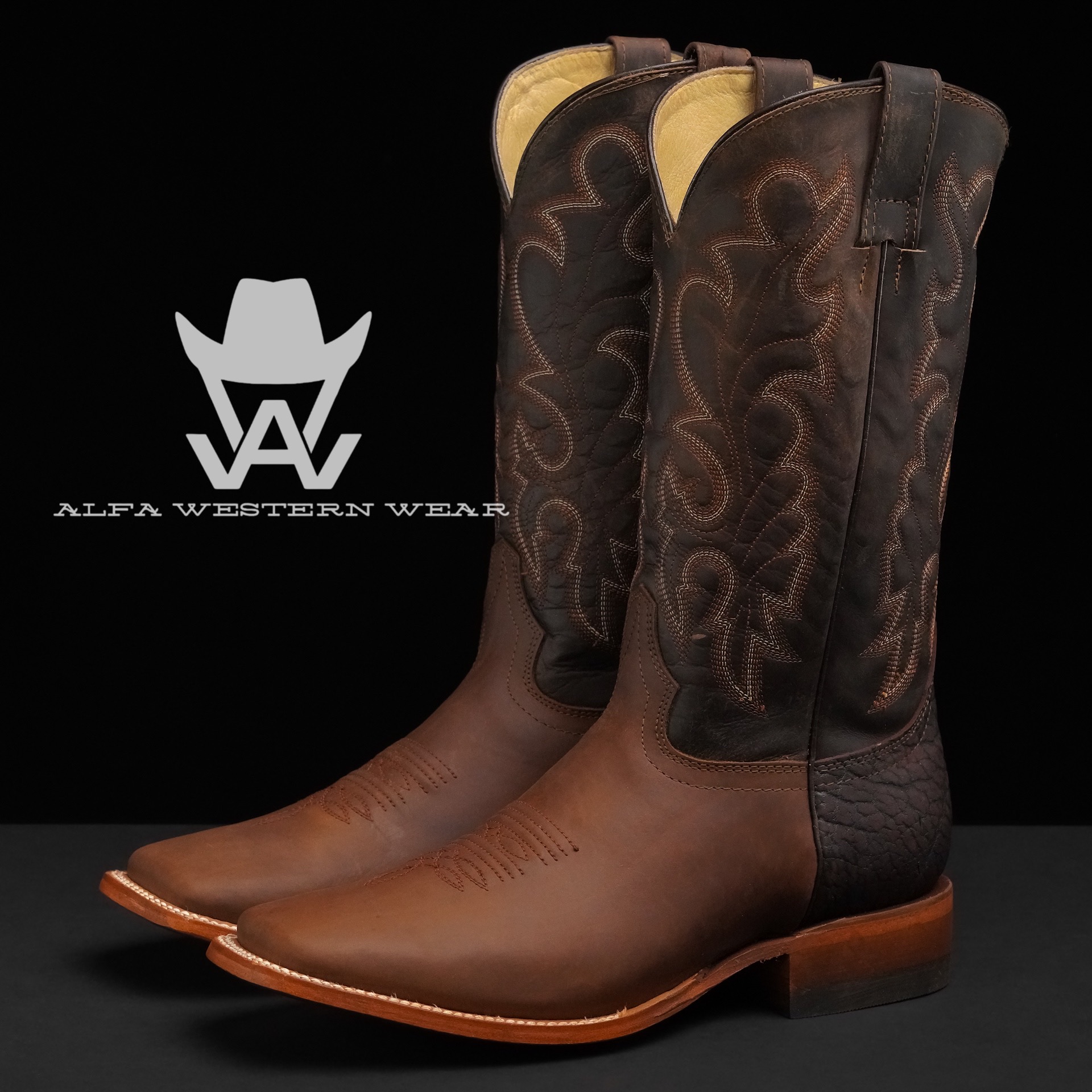 Men’s Handmade ALFA Brown Natural Cowhide – Square Toe