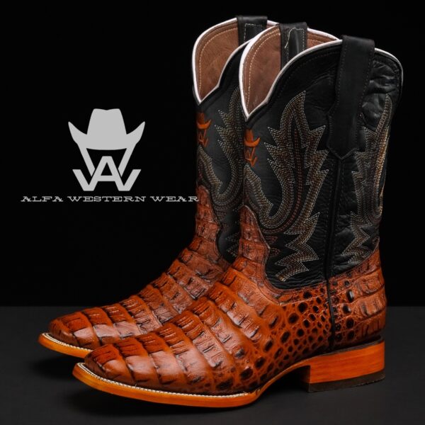 Men’s Handmade Cognac Caiman Horn Back – Square Toe