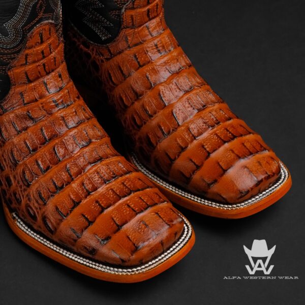 Men’s Handmade Cognac Caiman Horn Back – Square Toe - Image 2