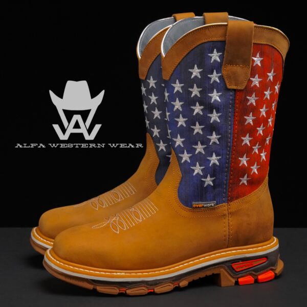 Men’s Handmade Tan USA Cowhide Steel Toe – Square Toe