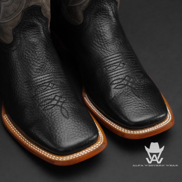 Men’s Handmade ALFA Black Bull Hide – Square Toe - Image 2