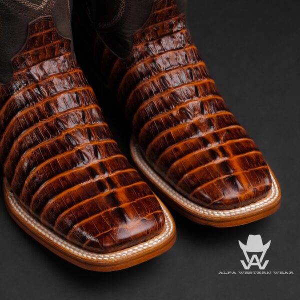 Men’s Handmade Cognac Caiman Tail – Square Toe - Image 2
