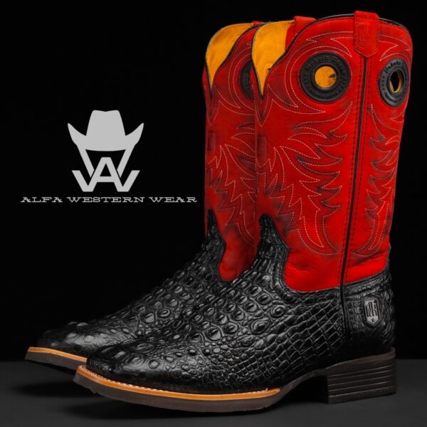 Men’s Handmade Black Caiman Neck – Square Toe