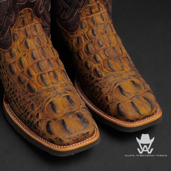 Men’s Handmade Matte Honey Caiman Neck – Square Toe - Image 2