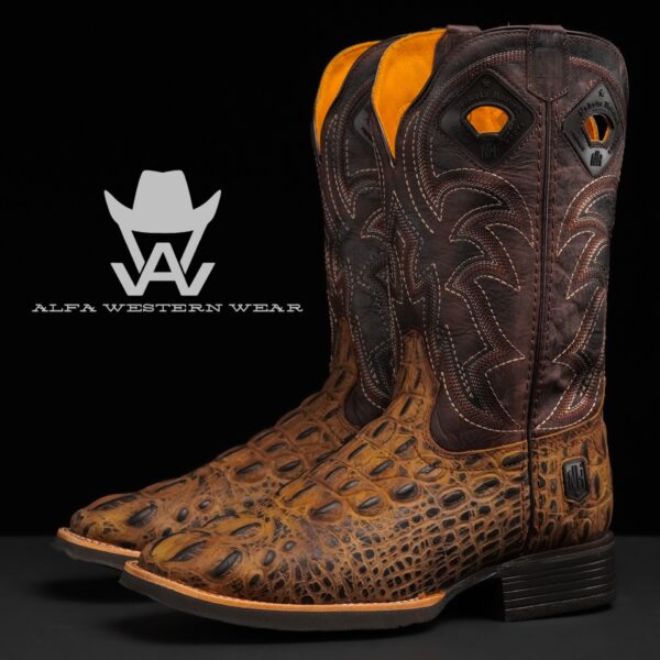 Men’s Handmade Matte Honey Caiman Neck – Square Toe