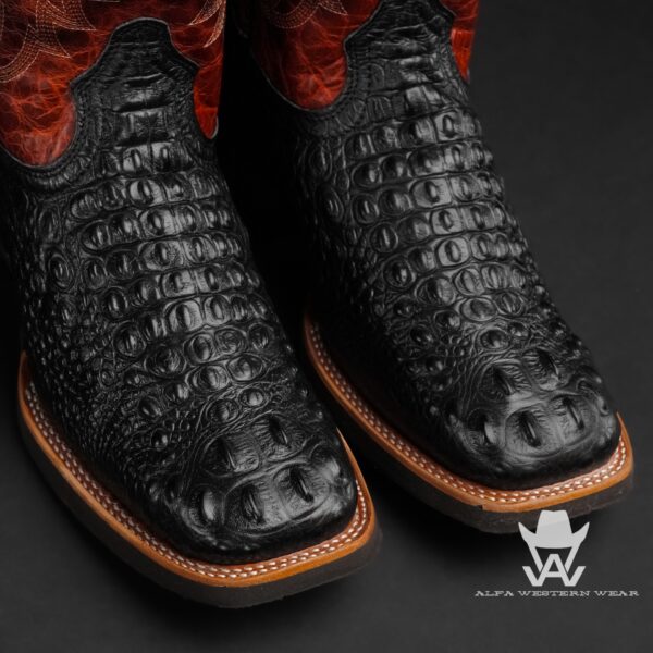 Men’s Handmade Black Caiman Neck – Square Toe - Image 2