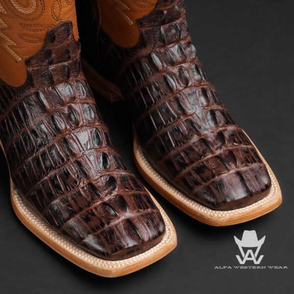 Men’s Handmade Brown Caiman Tail – Square Toe - Image 2