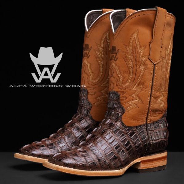 Men’s Handmade Brown Caiman Tail – Square Toe