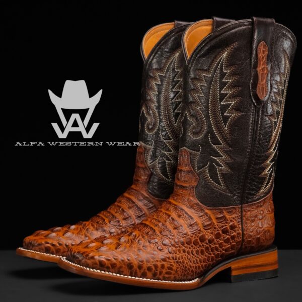 Men’s Handmade Cognac Caiman Neck – Square Toe