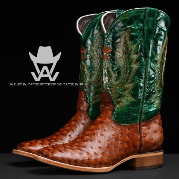 Men’s Handmade Cognac Ostrich – Square Toe