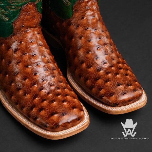 Men’s Handmade Cognac Ostrich – Square Toe - Image 2