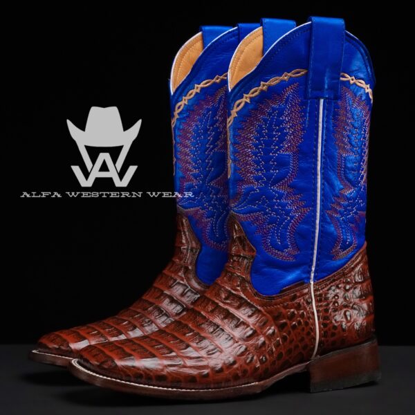 Men’s Handmade Cognac Caiman Horn Back – Square Toe