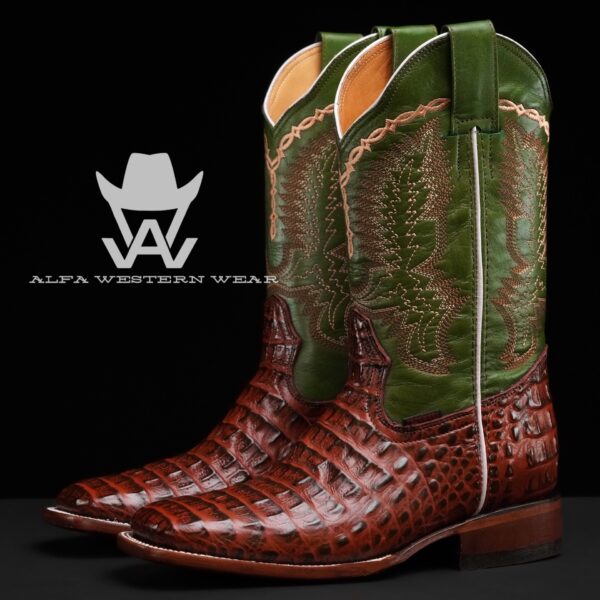 Men’s Handmade Cognac Caiman Horn Back – Square Toe