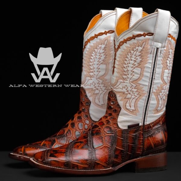 Men’s Handmade Cognac American Alligator – Square Toe
