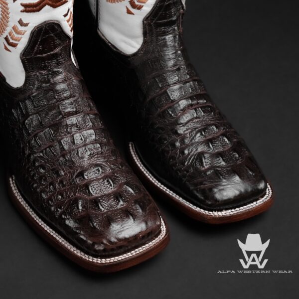 Men’s Handmade Chocolate Brown Caiman Neck – Square Toe - Image 2