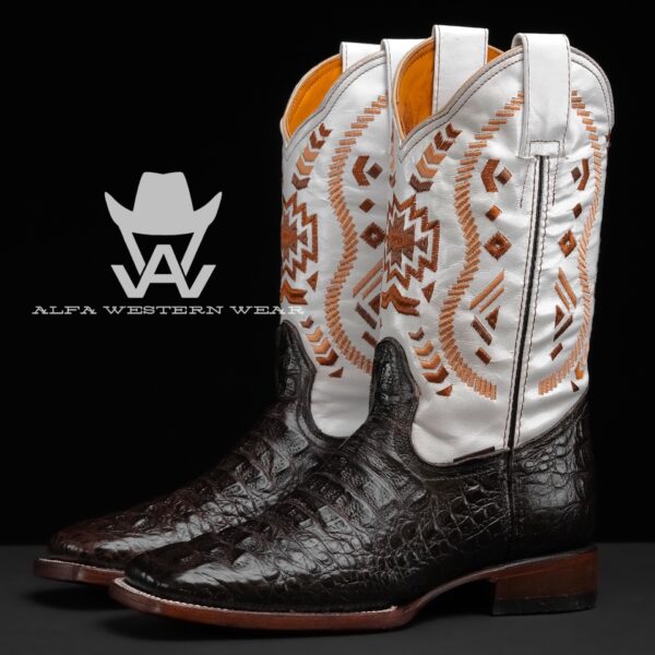 Men’s Handmade Chocolate Brown Caiman Neck – Square Toe